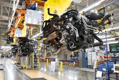 A 6.2-liter supercharged HEMI® V-8 engine travels down the assembly line at FCA’s Sterling Heights (Mich.) Assembly Plant. The engine will power the 2021 Ram 1500 TRX, making it the quickest, fastest and most powerful mass-produced half-ton pickup truck in the world.