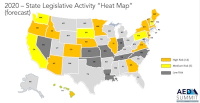 2020 R2R state legislative activity heat map from high risk to low risk