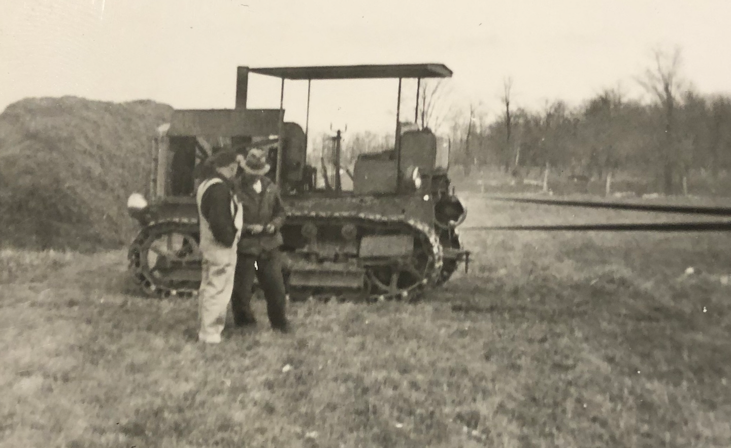 A Vouk family photo of the Holt Caterpillar 10-Ton in the 1940s when it was used for threshing.