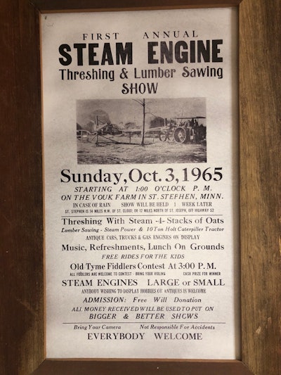 First Annual Steam Engine Threshing & Lumber Sawing Show poster for Sunday, Oct. 3, 1965