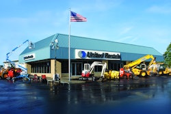 United Rentals building with construction equipment parked around it