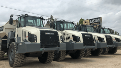 Terex Trucks parked at an Easton Sales and Rental location