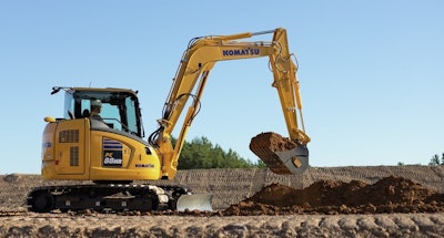 Komatsu PC88MR-11 Small Hydraulic Excavator at construction jobsite