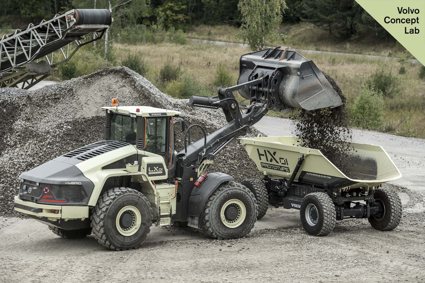 Eqw 2 Volvo Construction Equipments Concept Hx1 Autonomous Battery Electric Load Carrier And The Lx1 Prototype Electric Hybrid Wheel Loader