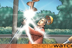 Drawing of a construction worker being electrocuted by a metal pole on a jobsite
