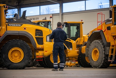 Volvo technician checking out volvo equipment