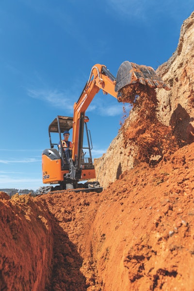 Hitachi ZX26U-5 compact excavator with bucket
