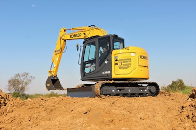 Kobelco SK75R-7 compact excavator with bucket
