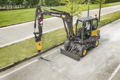 Volvo EW60E compact excavator with breaker