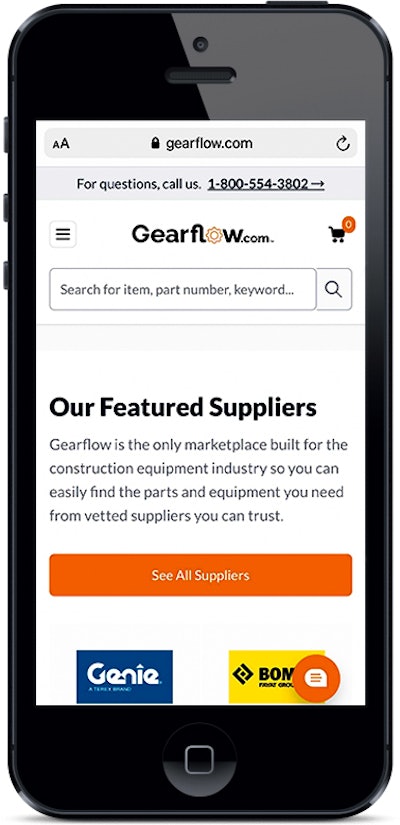 Gearflow.com mobile homepage