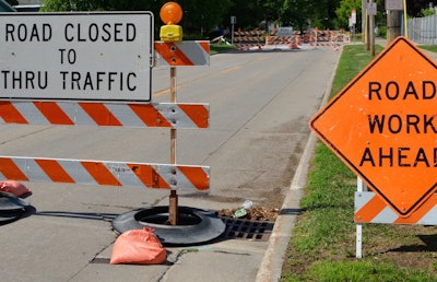 road closed sign on construction site