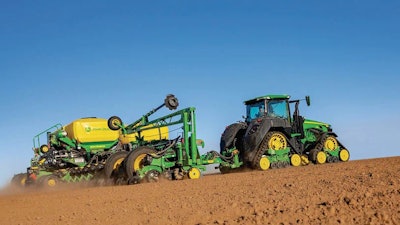 Tractor with planter in use