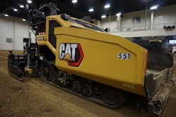 Cat AP555 asphalt paver with SE47 V rear mounted screed.