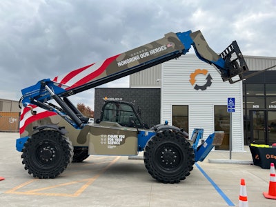 EquipmentShare's patriotically wrapped Genie GTH-1056 telehandler