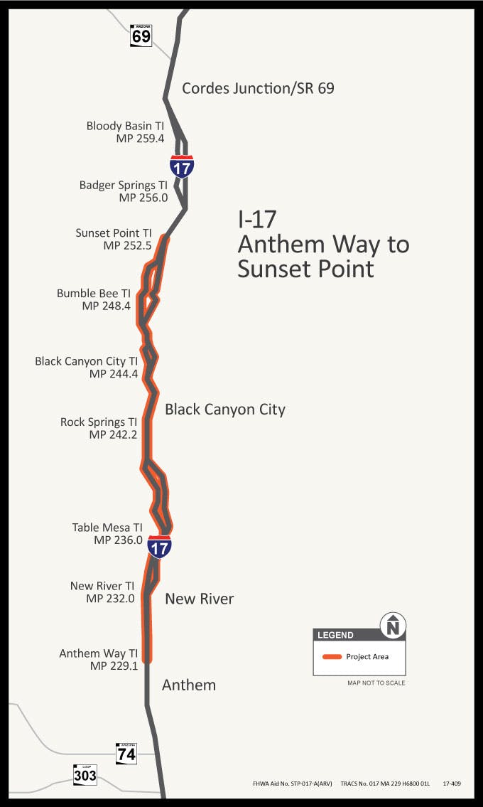 I-17 Arizona map for flex lanes