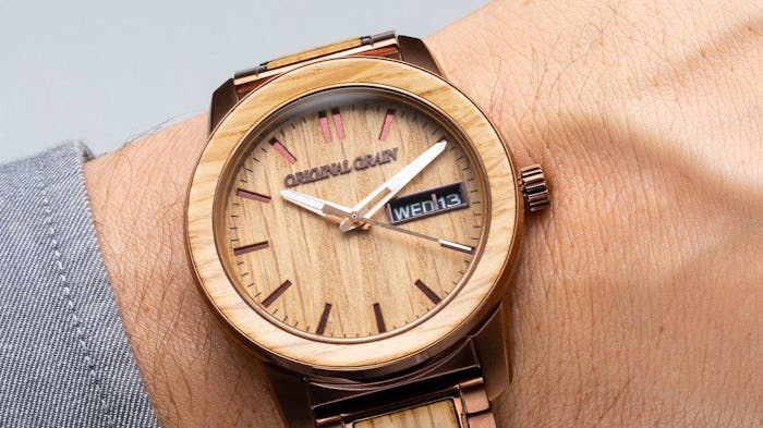 Original Grain's watch made out of reclaimed whiskey barrels.