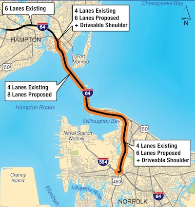 map of the Hampton Roads Bridge Tunnel Expansion Project