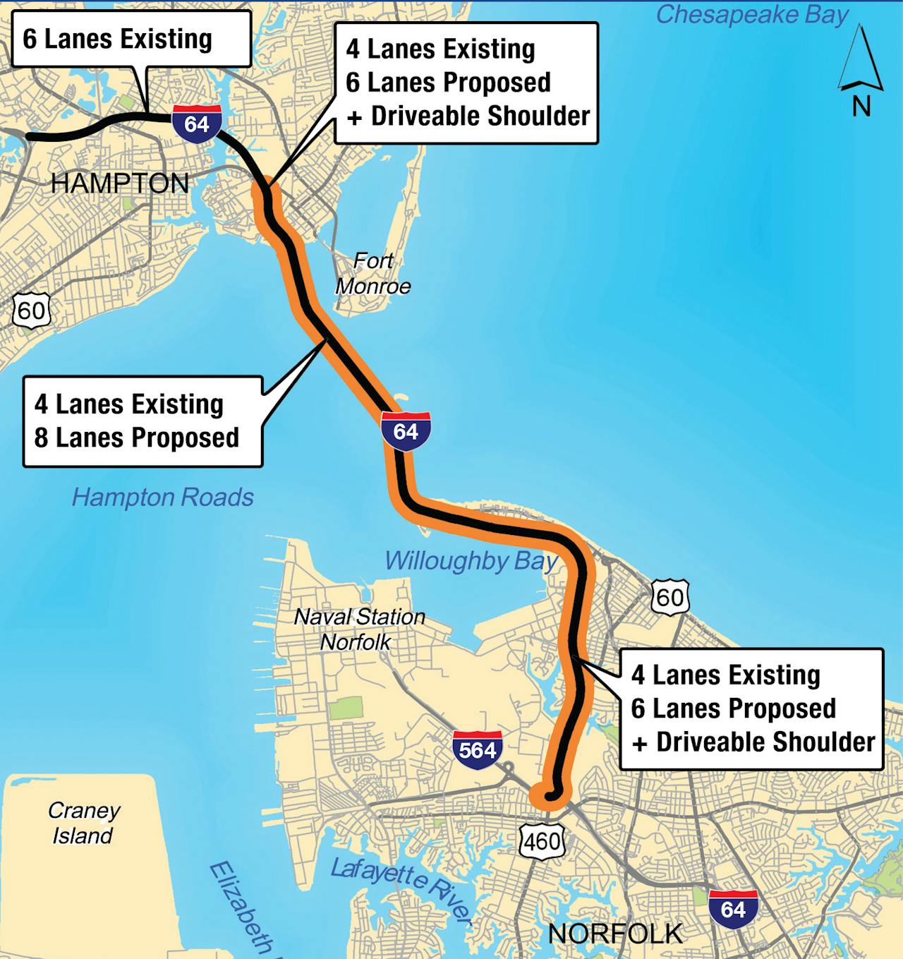 map of the Hampton Roads Bridge Tunnel Expansion Project