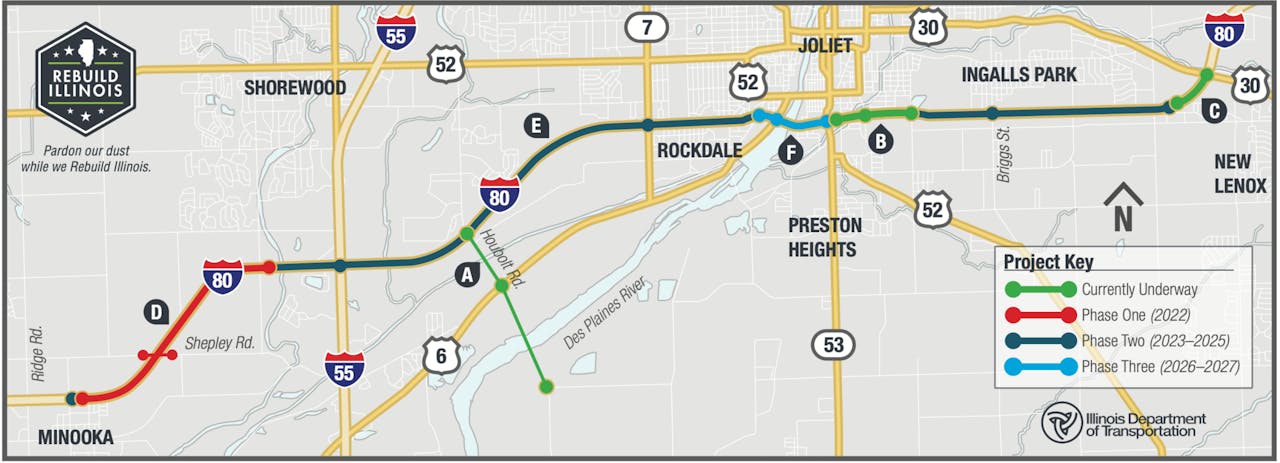 I-80 rebuild project phases map