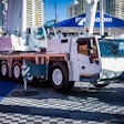 Tadano mobile crane in a booth at CONEXPO-CON/AGG 2017.