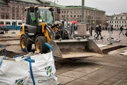Volvo L25 wheel loader working in the central square in Gothenburg, Sweden.