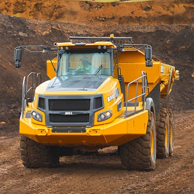 Bell B50E articulated dump truck hauling dirt