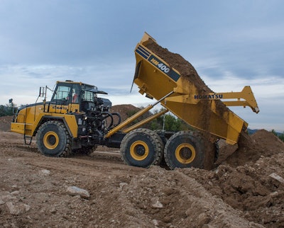 Komatsu HM400-5 articulated dump truck dumping