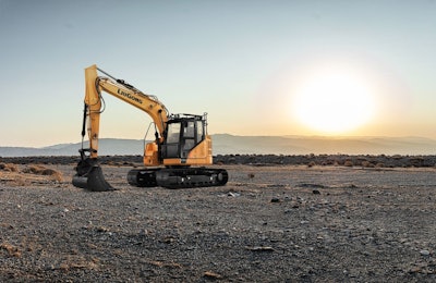 LiuGong 913FCR compact radius excavator parked on a gravel lot.