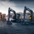The Hyundai HX130A LCR, HX140A L and HX145A LCR excavators parked on a concrete pad.