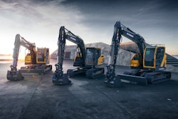 The Hyundai HX130A LCR, HX140A L and HX145A LCR excavators parked on a concrete pad.