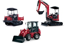 Yanmar tracked carrier, mini excavator and compact wheel loader in premium red paint scheme