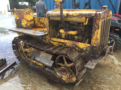 rusted 1929 caterpillar fifteen tractor