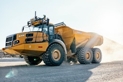 Bell Trucks articulated dump truck outfit with artificial intelligence technology.