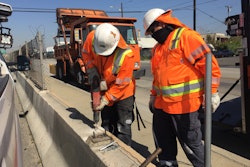 Caltrans workers concrete road project
