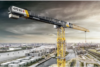 Liebherr EC-B series flat top crane in an urban area.