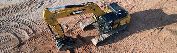 Sany excavator in the dirt.