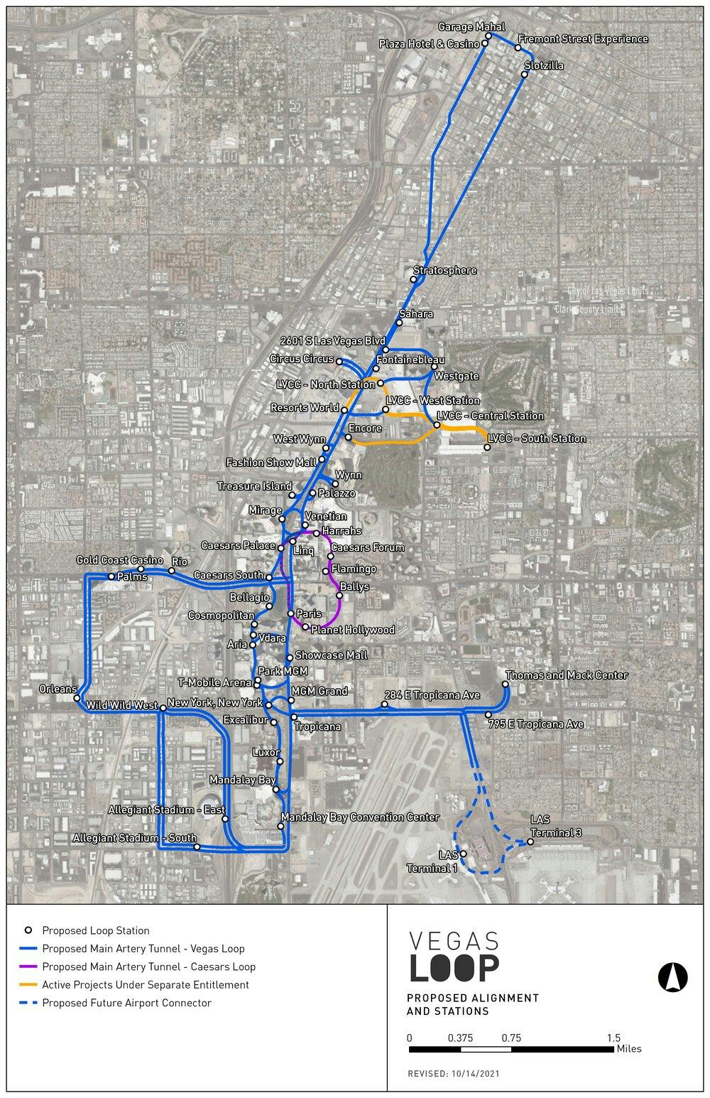 Vegas Loop map tunnel route