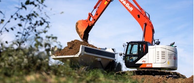 Link Belt 355 X4S Excavator loading a haul truck.