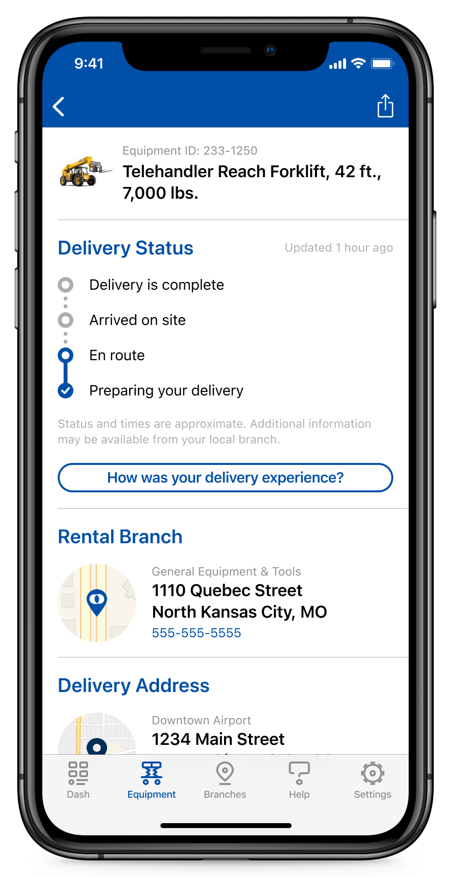 Screenshot of mobile app delivery tracker
