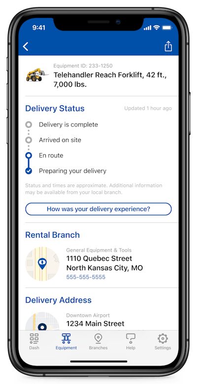 Screenshot of mobile app delivery tracker