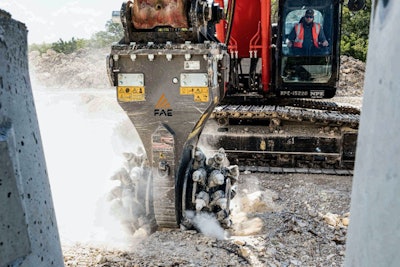 FAE RC Rock Cutter Attachment on an excavator
