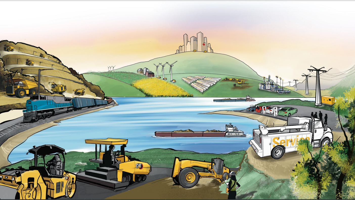 Illustration of Caterpillar machines supporting alternative power sources
