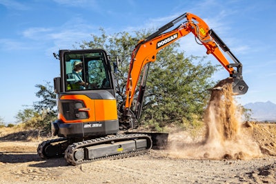 Doosan DX35Z-7 compact excavator digging dirt