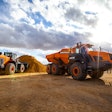 Doosan wheel loader loading material into a haul truck