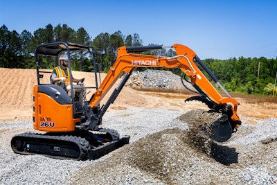Hitachi ZX26U-5N Compact Excavator digging gravel