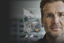 TrueLook Jobsite Surveillance Technology screenshots next to a man's face