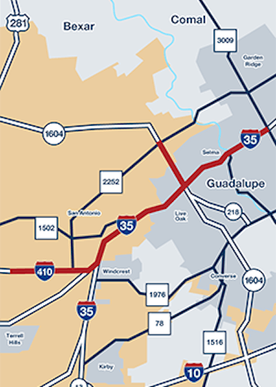 map I-35 NEX Central section of I-35 expansion San Antonio
