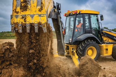 John Deere Backhoe moving dirt