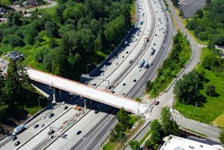 East L Street Bridge over I-5 aerial view of bridge under construction