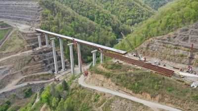 girders for second span of Pond Creek Bridge in Pike County Kentucky are launched